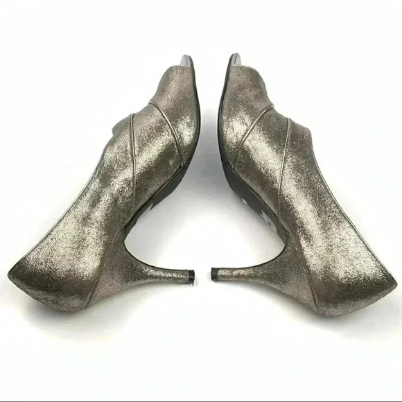Moda spana heels size 8.5 pewter metallic Dorsay peep toe formal vintage Y2k - Picture 6 of 12